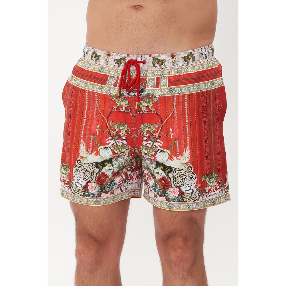 Camilla Hangzhou Hollywood Red Tiger Print Elastic Waist Boardshorts Size M‎